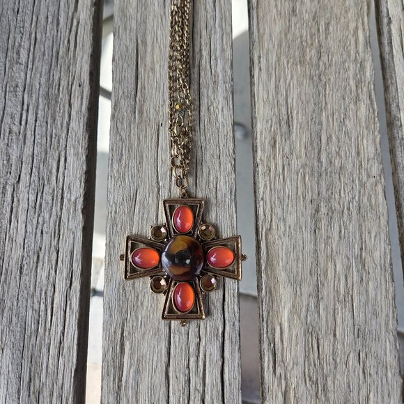 Chico's Medieval Style Goldtone Large Cross Pendant Necklace - Picture 3 of 7